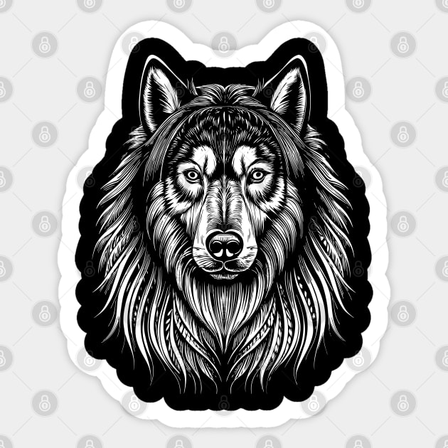 Alaskan Malamute Dog Portrait/Face White on Black Sticker by Ravenglow